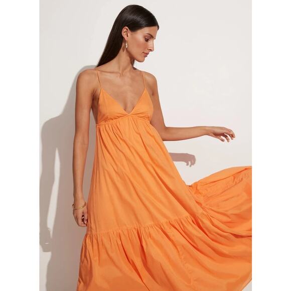 FAITHFULL the Brand Wilonna Midi Tiered Midi Dress in Orange Mago size Small - Picture 5 of 10